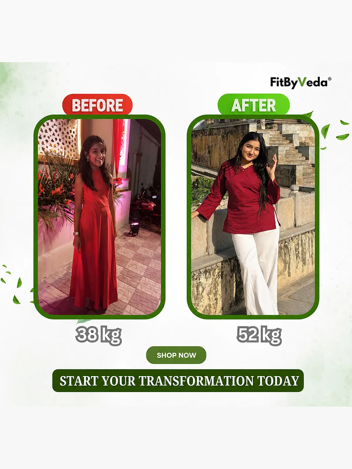 Real FitByVeda customer transformation — before and after