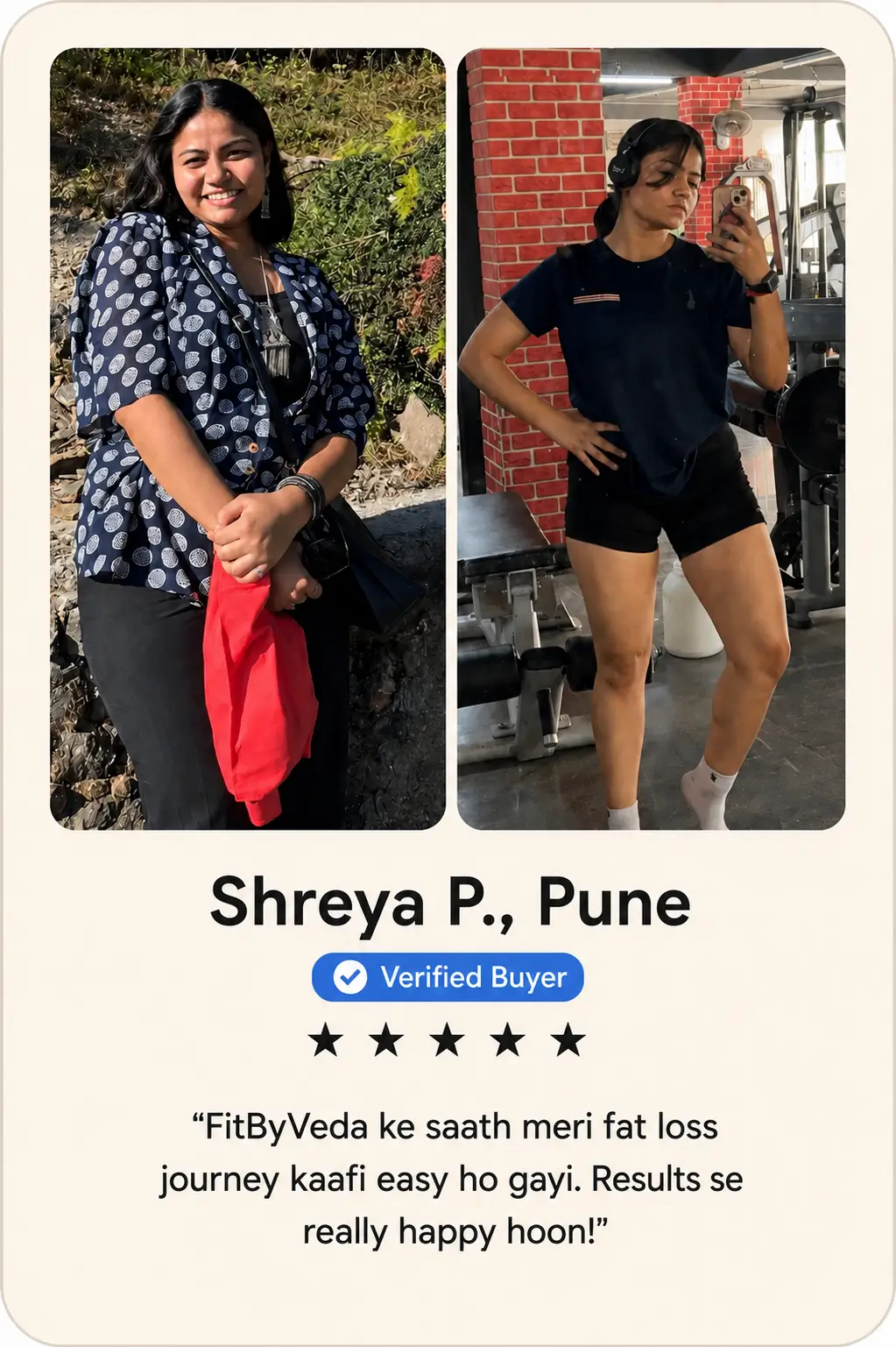 Real FitByVeda customer transformation — before and after